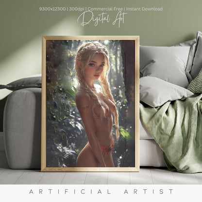 Hot Topless Blonde  | Instant Download | Fantasy Digital AI Art | Pinup Girl