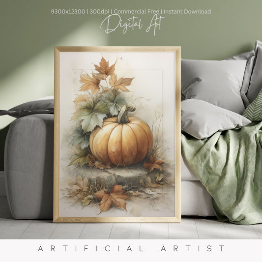 Beautiful Fall Pumpkin Art| Instant Download | Digital AI Art | Halloween Decor