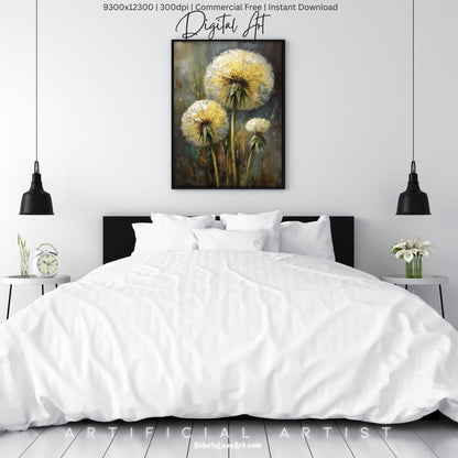 Wild Country Dandelion Portrait | Instant Download | Digital AI Art | Homestead Decor
