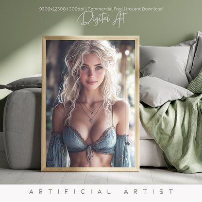 Pretty Blonde Elf | Instant Download | Fantasy Digital AI Art