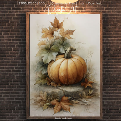 Beautiful Fall Pumpkin Art| Instant Download | Digital AI Art | Halloween Decor