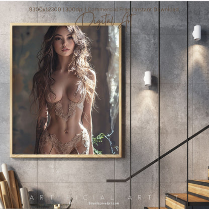The Lace Window   | Instant Download | Fantasy Digital AI Art | Hot Girl