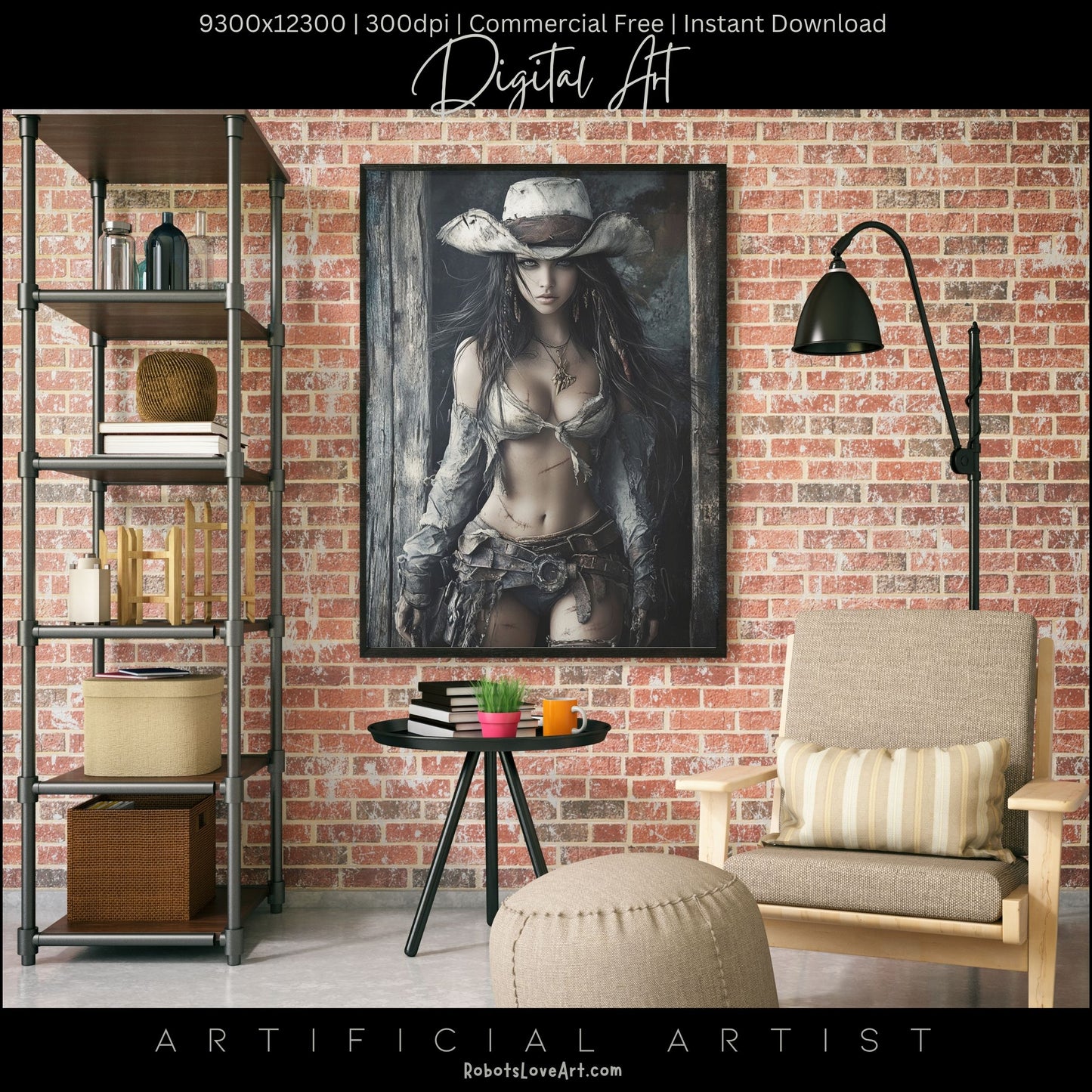 Ready to Draw Girl | Instant Download | Fantasy Digital AI Art | Hot Cowgirl