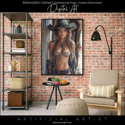 Ready to Shoot Hot Cowgirl Cleavage | Instant Download | Fantasy Digital AI Art | Sexy Old West Artwork