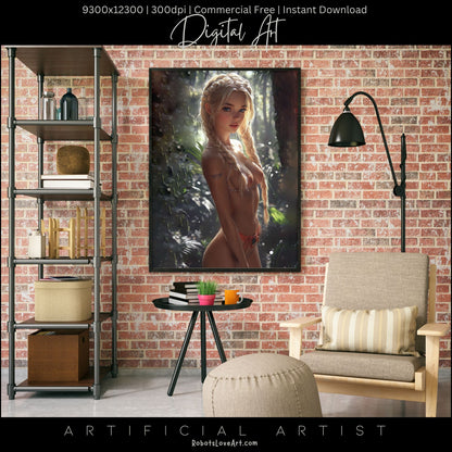 Hot Topless Blonde  | Instant Download | Fantasy Digital AI Art | Pinup Girl