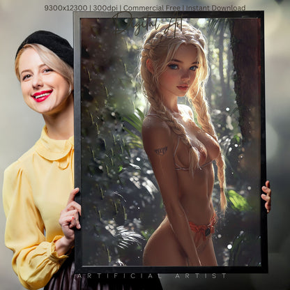 Hot Topless Blonde  | Instant Download | Fantasy Digital AI Art | Pinup Girl