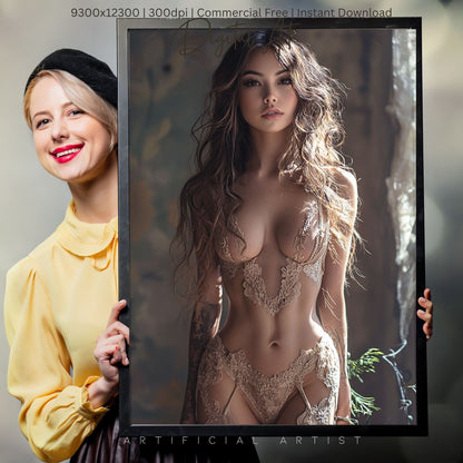 The Lace Window   | Instant Download | Fantasy Digital AI Art | Hot Girl