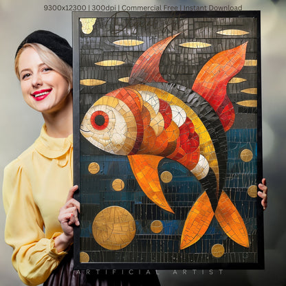 Colorful Mosaic Fish | Instant Download | Digital AI Art | Decor