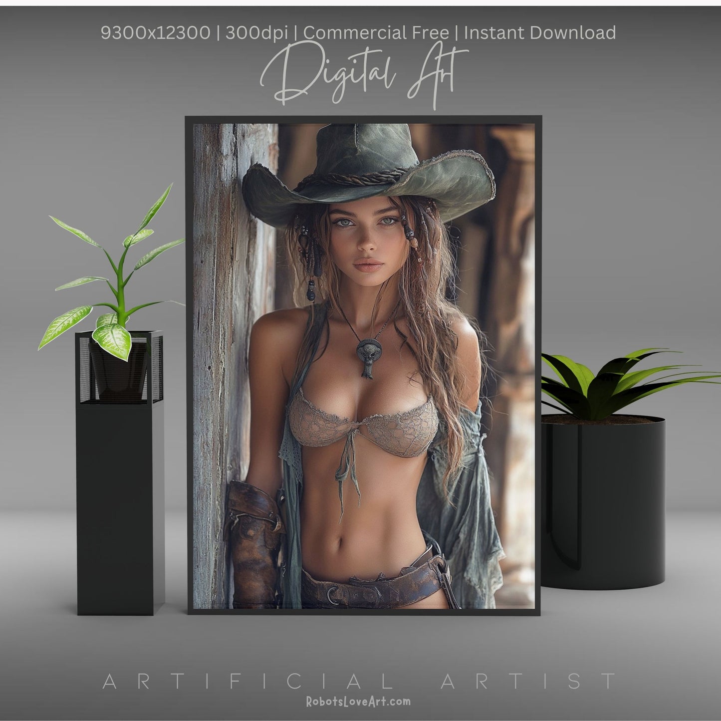 Ready to Shoot Hot Cowgirl Cleavage | Instant Download | Fantasy Digital AI Art | Sexy Old West Artwork