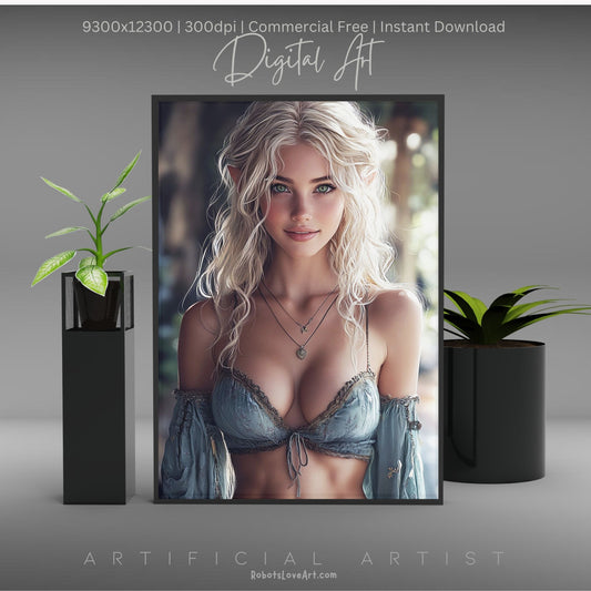 Pretty Blonde Elf | Instant Download | Fantasy Digital AI Art