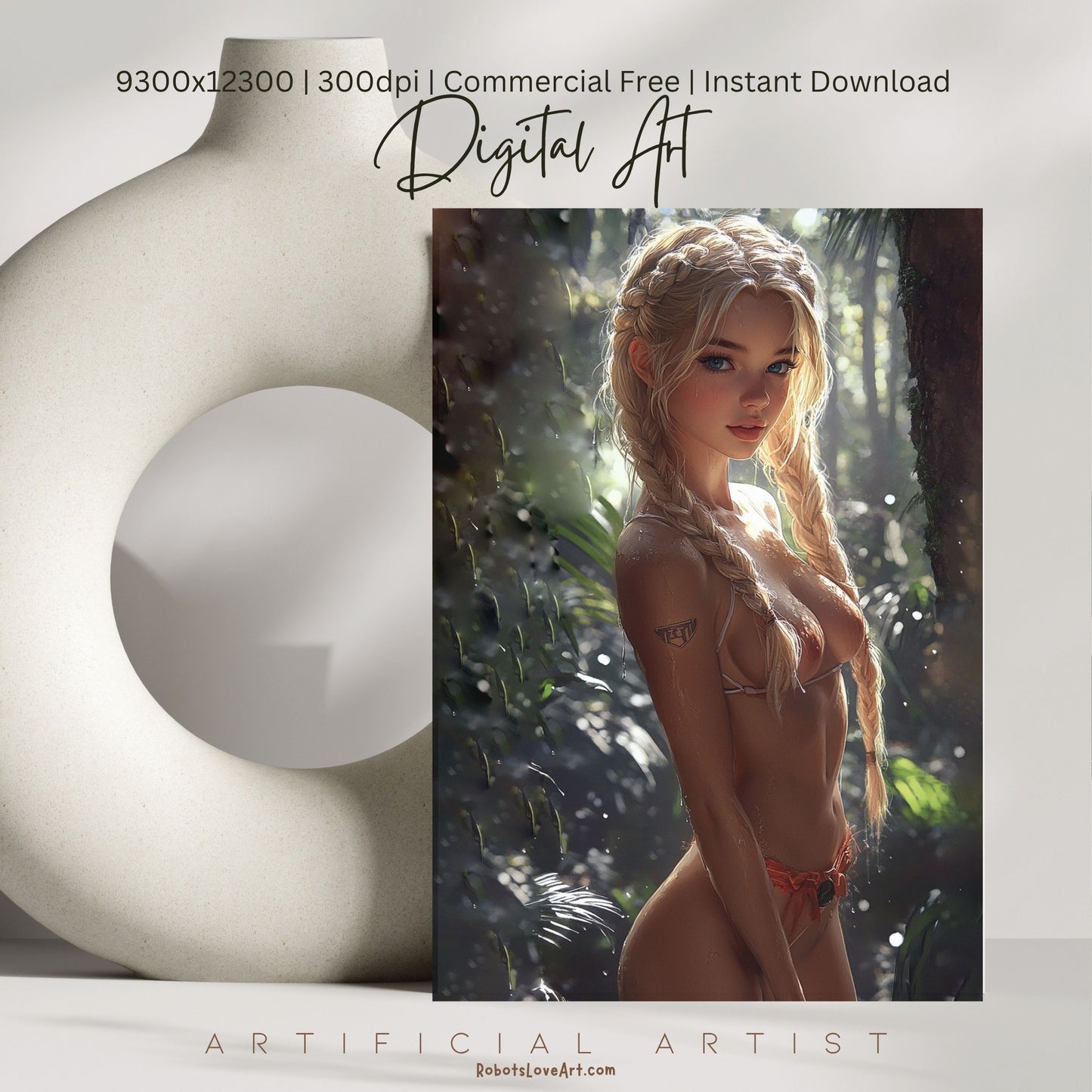 Hot Topless Blonde  | Instant Download | Fantasy Digital AI Art | Pinup Girl