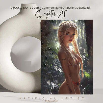 Hot Topless Blonde  | Instant Download | Fantasy Digital AI Art | Pinup Girl