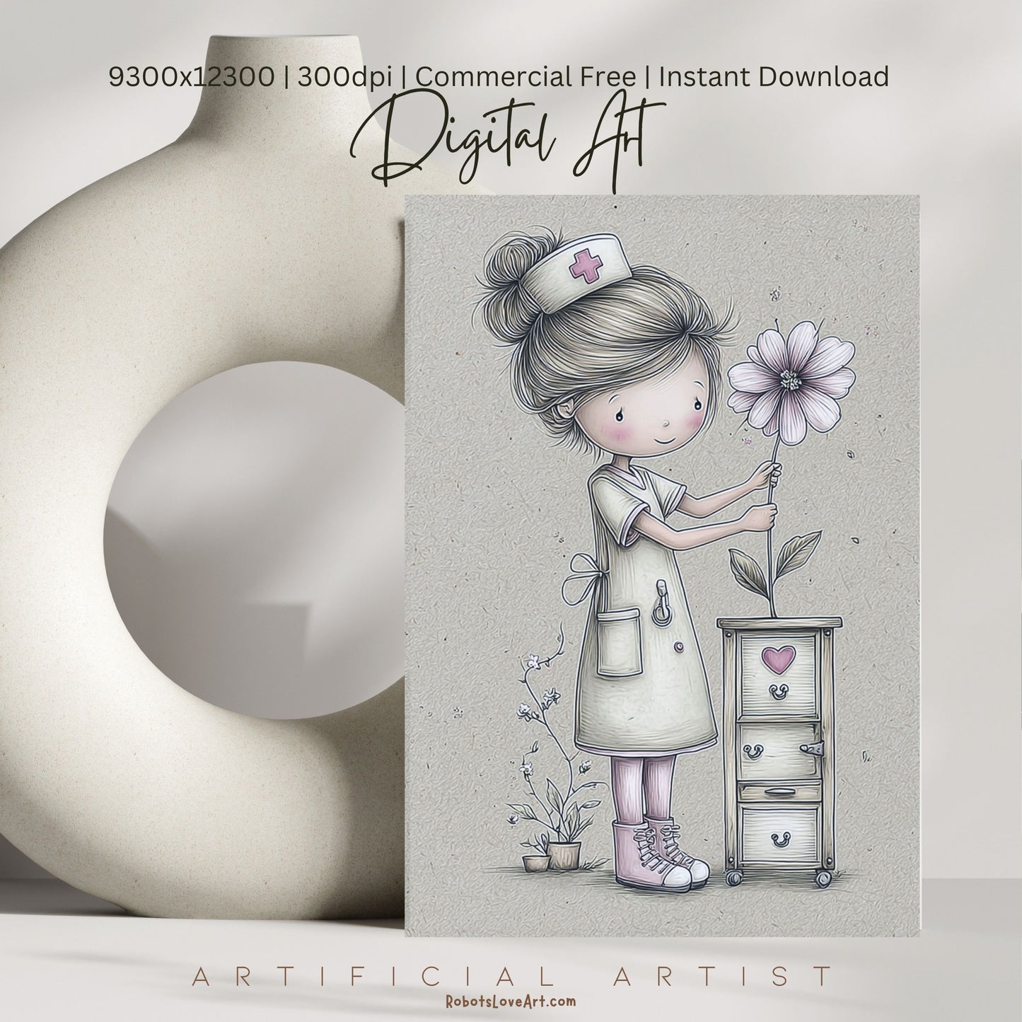 The Little Nurse | Instant Download | Digital AI Art | Registered Nurse Love