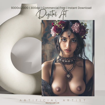 Indian Rose  | Instant Download | Fantasy Digital AI Art | Topless Hot Girl