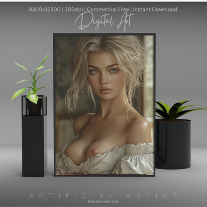Topless Blonde Beauty | Sexy Babe | Instant Download | Digital AI Art