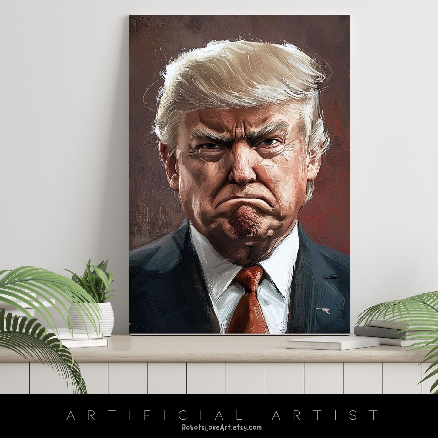 Painted President Trump Scowling | Instant Download | Digital AI Art | Political Satire Art