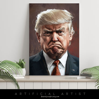Painted President Trump Scowling | Instant Download | Digital AI Art | Political Satire Art