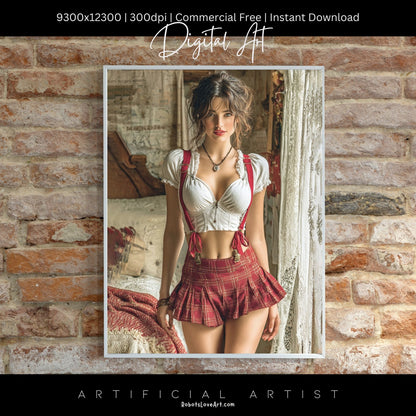 Sexy College Uniform | Instant Download | Fantasy Digital AI Art | Hot Girl