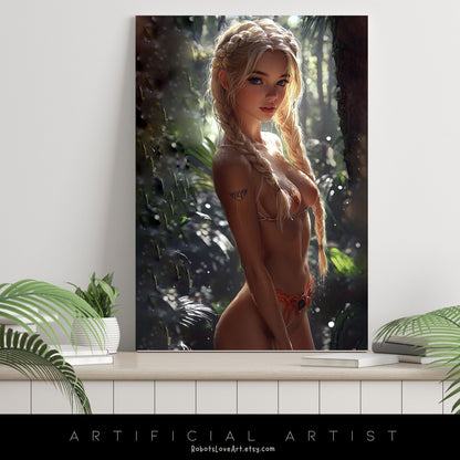 Hot Topless Blonde  | Instant Download | Fantasy Digital AI Art | Pinup Girl
