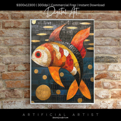 Colorful Mosaic Fish | Instant Download | Digital AI Art | Decor
