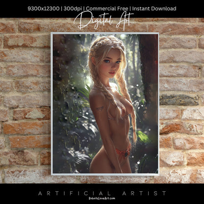 Hot Topless Blonde  | Instant Download | Fantasy Digital AI Art | Pinup Girl
