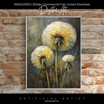 Wild Country Dandelion Portrait | Instant Download | Digital AI Art | Homestead Decor