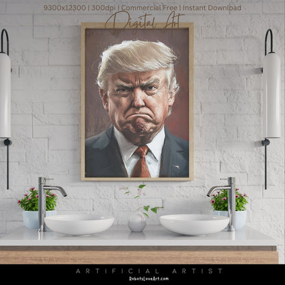 Painted President Trump Scowling | Instant Download | Digital AI Art | Political Satire Art