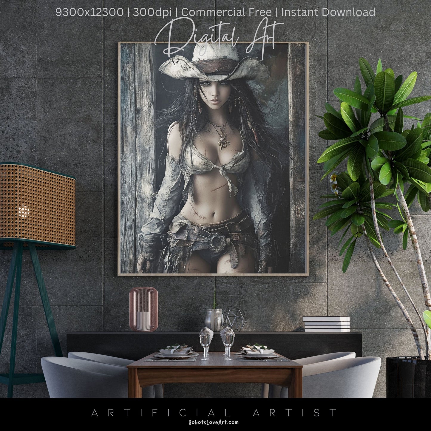 Ready to Draw Girl | Instant Download | Fantasy Digital AI Art | Hot Cowgirl