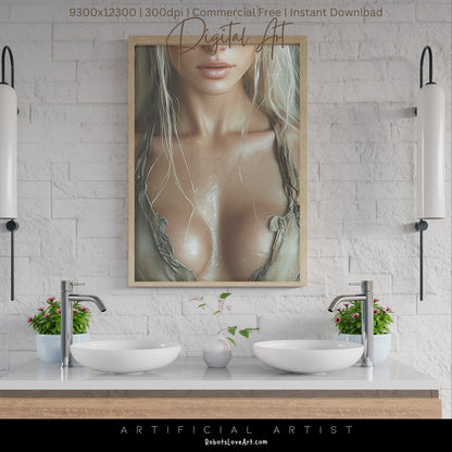 Blonde Bombshell Loincloth Cleavage | Instant Download | Fantasy Digital AI Art | LGBT Artwork (Copy)