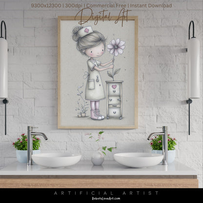The Little Nurse | Instant Download | Digital AI Art | Registered Nurse Love