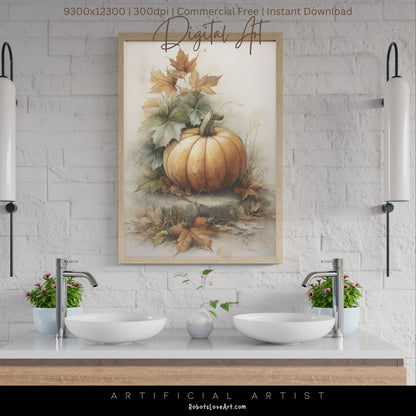 Beautiful Fall Pumpkin Art| Instant Download | Digital AI Art | Halloween Decor