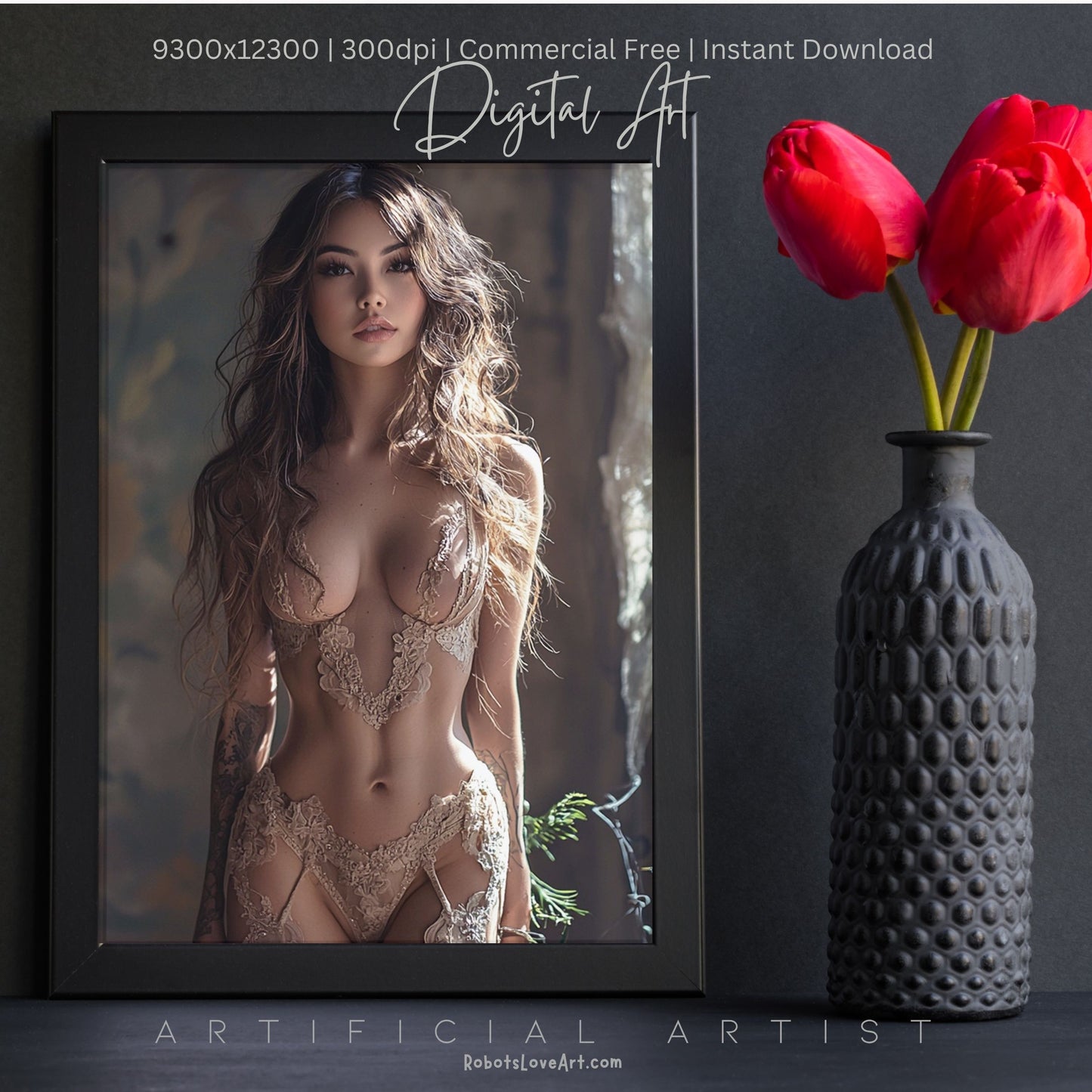 The Lace Window   | Instant Download | Fantasy Digital AI Art | Hot Girl