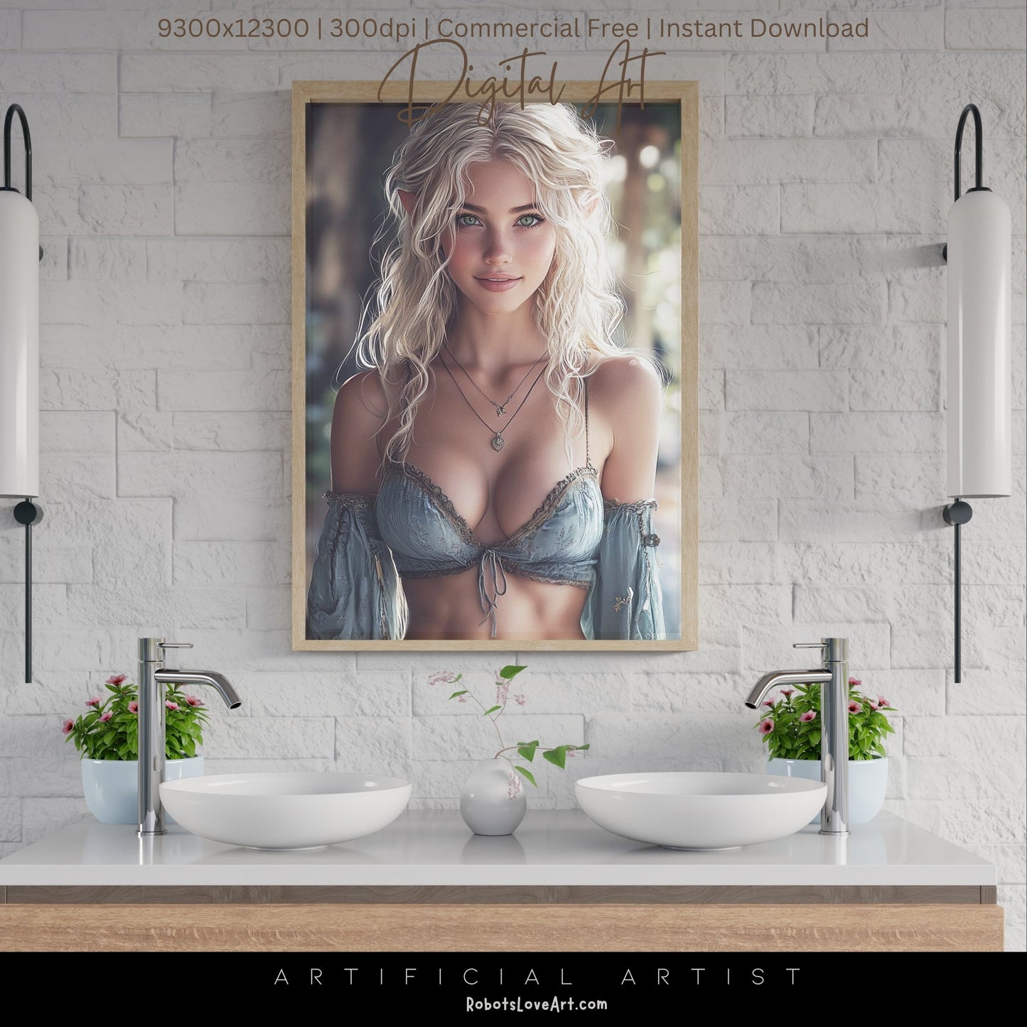 Pretty Blonde Elf | Instant Download | Fantasy Digital AI Art