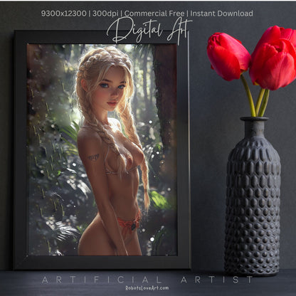 Hot Topless Blonde  | Instant Download | Fantasy Digital AI Art | Pinup Girl