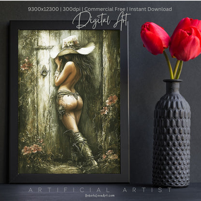 Hot and Sexy Hide n Seek  | Instant Download | Fantasy Digital AI Art | Cowgirl Fun