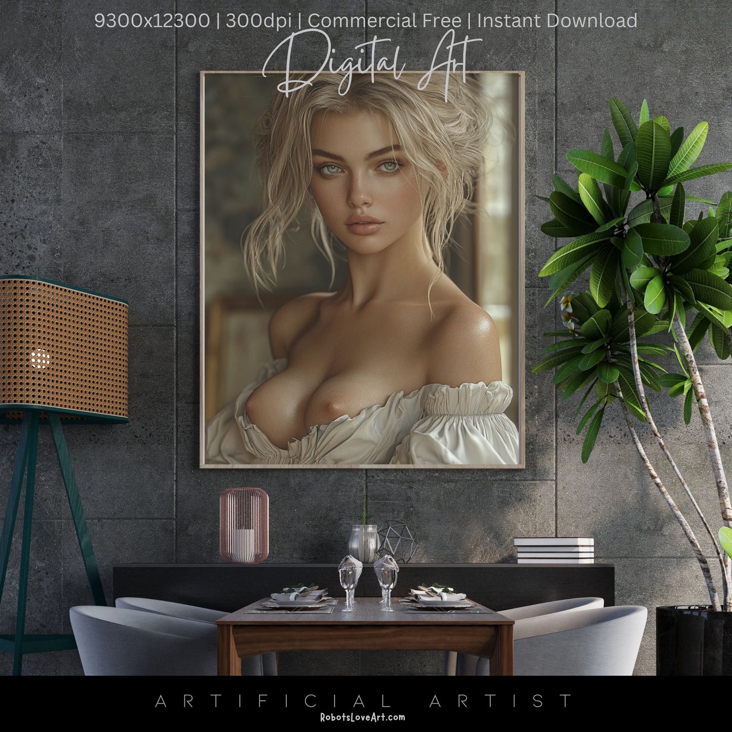 Topless Blonde Beauty | Sexy Babe | Instant Download | Digital AI Art