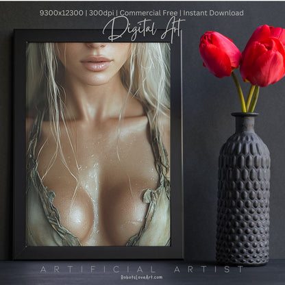 Blonde Bombshell Loincloth Cleavage | Instant Download | Fantasy Digital AI Art | LGBT Artwork (Copy)