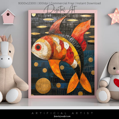 Colorful Mosaic Fish | Instant Download | Digital AI Art | Decor
