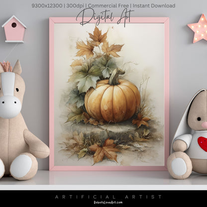 Beautiful Fall Pumpkin Art| Instant Download | Digital AI Art | Halloween Decor