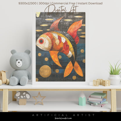 Colorful Mosaic Fish | Instant Download | Digital AI Art | Decor