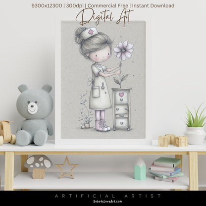 The Little Nurse | Instant Download | Digital AI Art | Registered Nurse Love