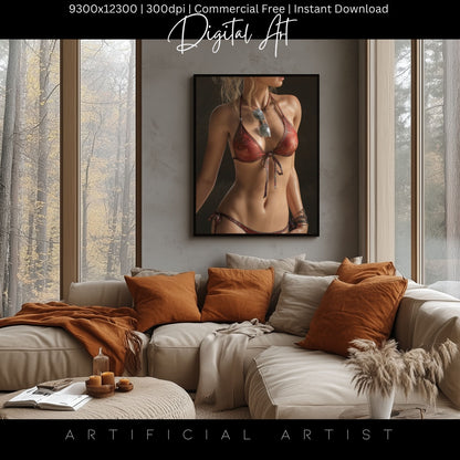 Red Bikini and Sunglaases | Hot Sexy Babe | Instant Download | Digital AI Art