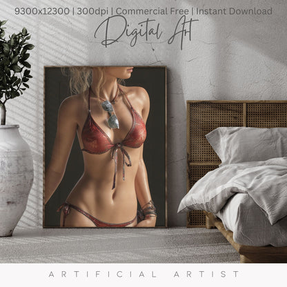 Red Bikini and Sunglaases | Hot Sexy Babe | Instant Download | Digital AI Art