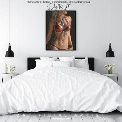 Red Bikini and Sunglaases | Hot Sexy Babe | Instant Download | Digital AI Art