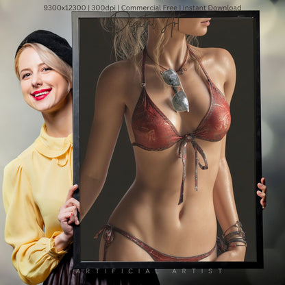 Red Bikini and Sunglaases | Hot Sexy Babe | Instant Download | Digital AI Art
