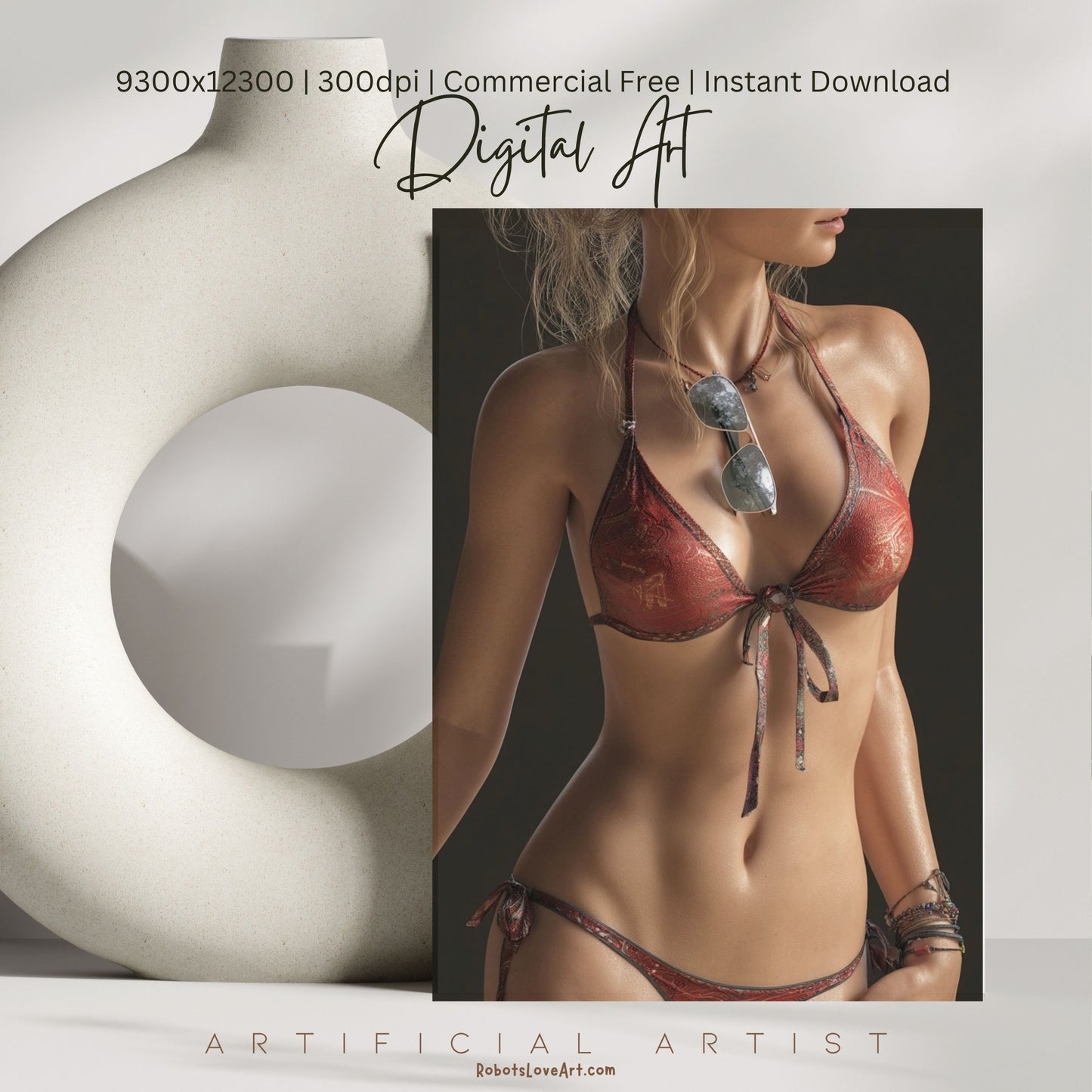 Red Bikini and Sunglaases | Hot Sexy Babe | Instant Download | Digital AI Art