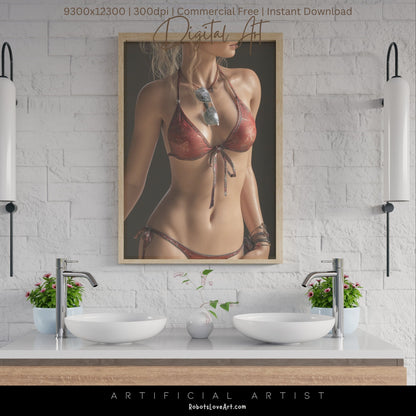 Red Bikini and Sunglaases | Hot Sexy Babe | Instant Download | Digital AI Art