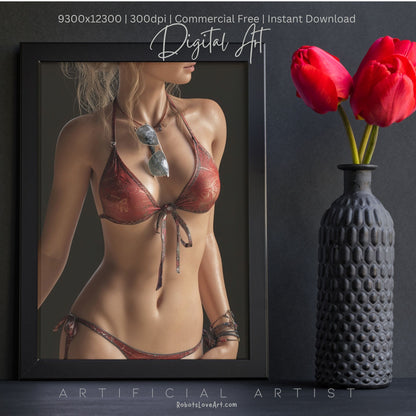 Red Bikini and Sunglaases | Hot Sexy Babe | Instant Download | Digital AI Art