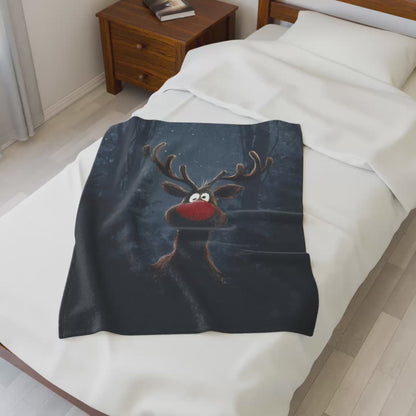 Cozy Holiday Rudolf Plaid Velveteen Plush Blanket, Perfect Gift for Christmas