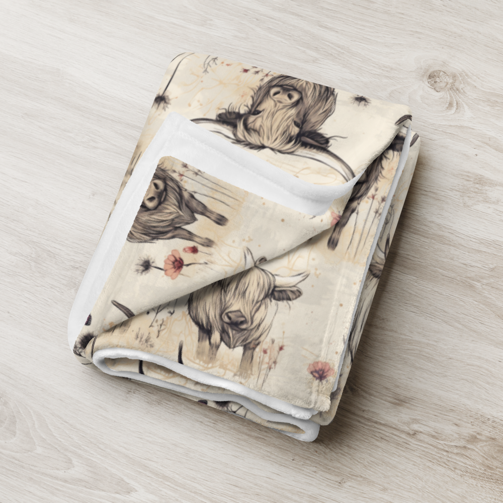 Girl Grunge Country Highland Cow Pattern Throw Blanket | 2 Sizes